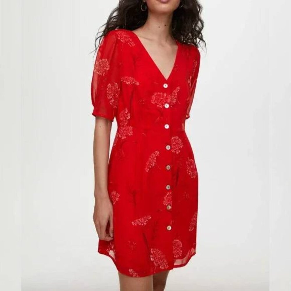 Elegant Red Floral Button-Down Dress